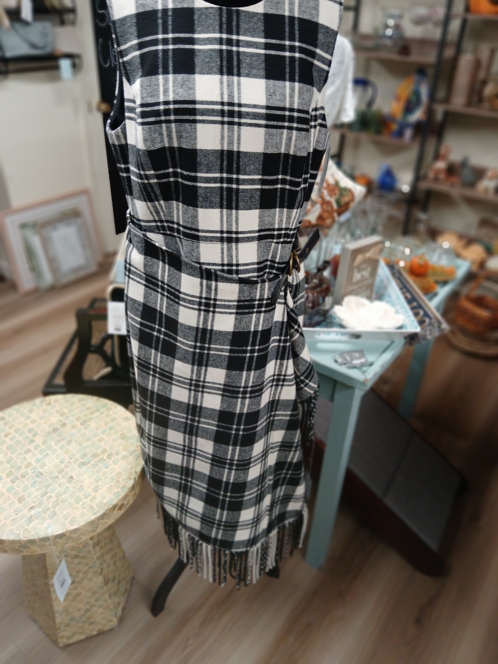 Black and White Plaid Fringe Shift Dress